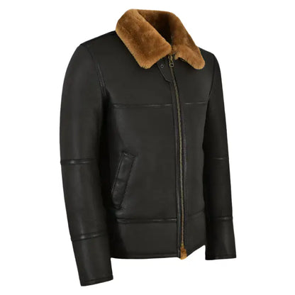 Men's Traditional Black Shearling Jacket