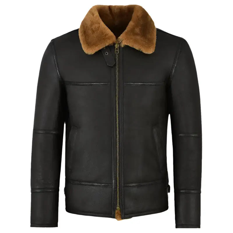 Men's Traditional Black Shearling Jacket
