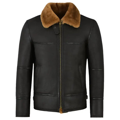 Men's Traditional Black Shearling Jacket