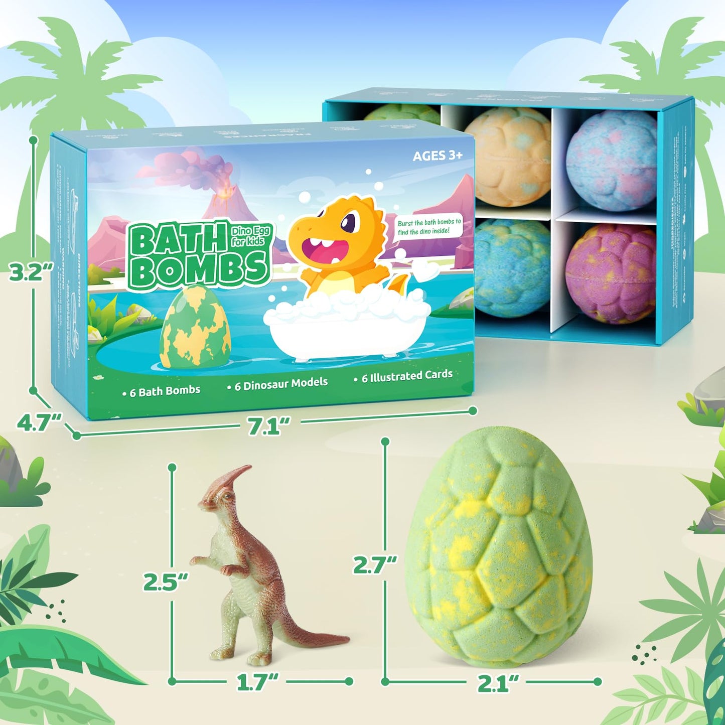 TranquilBliss Dino Egg Bath Bombs for Kids – 6-Pack with Surprises