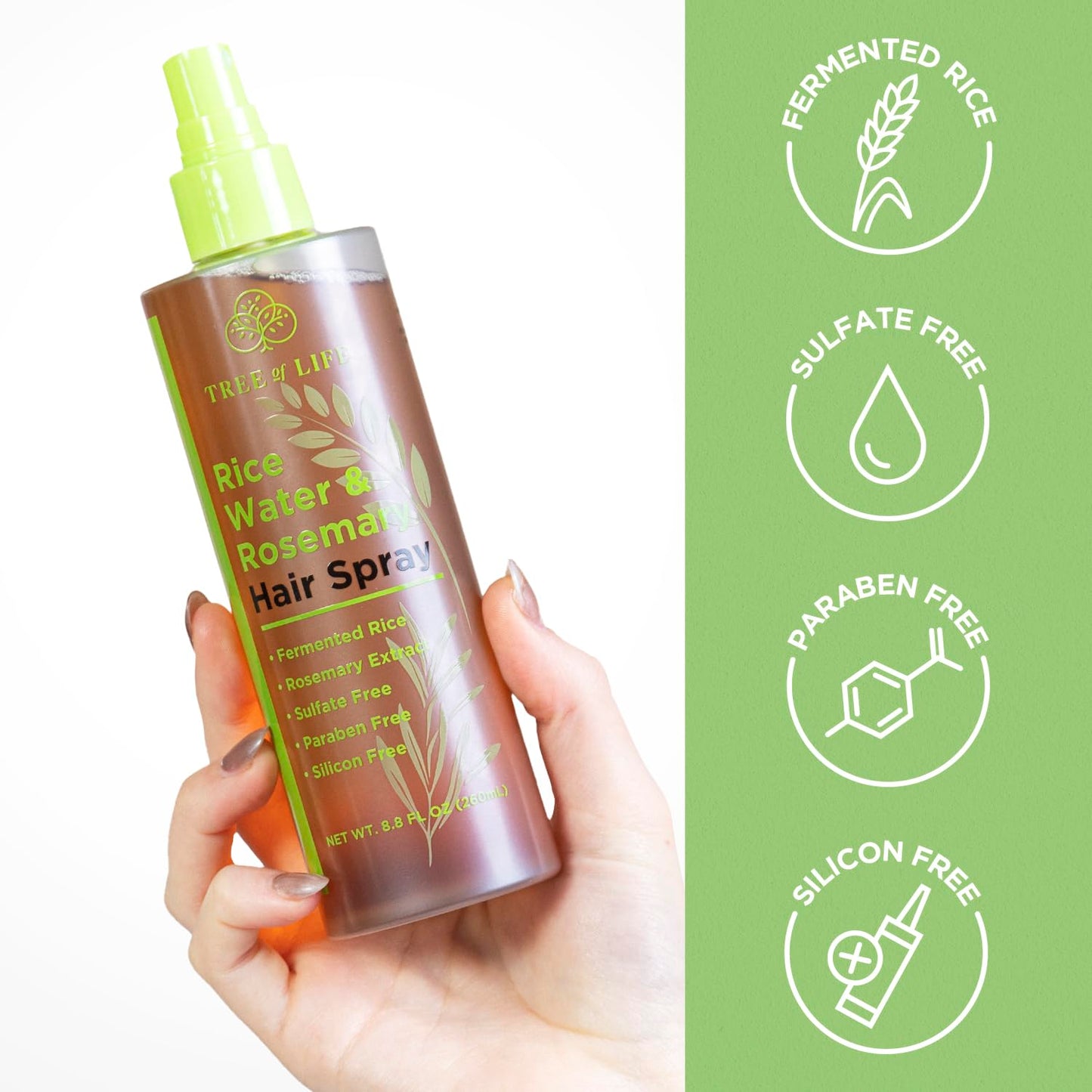 Tree of Life Beauty Rice Water Hair Spray – Rosemary Water, Caffeine & Biotin for Hair Growth (8.8 fl oz)