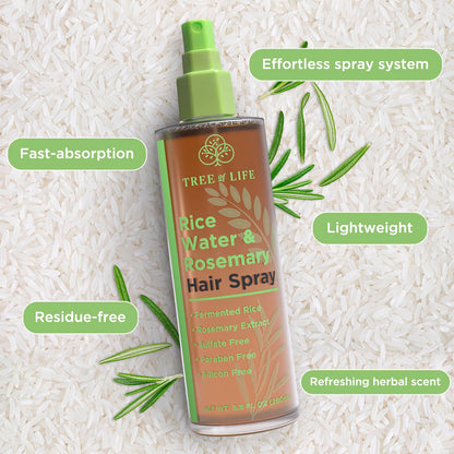 Tree of Life Beauty Rice Water Hair Spray – Rosemary Water, Caffeine & Biotin for Hair Growth (8.8 fl oz)