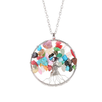Tree of Life Crystal Gravel Pendant Necklace