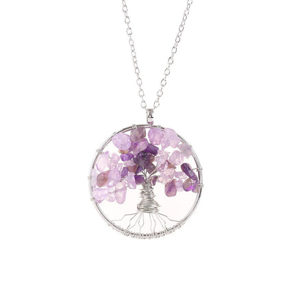 Tree of Life Crystal Gravel Pendant Necklace