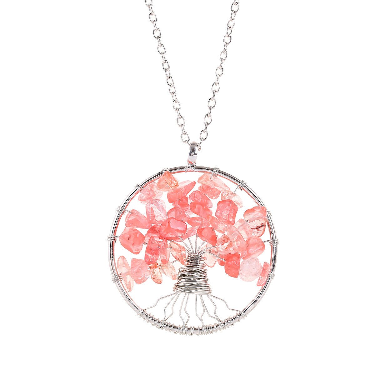 Tree of Life Crystal Gravel Pendant Necklace