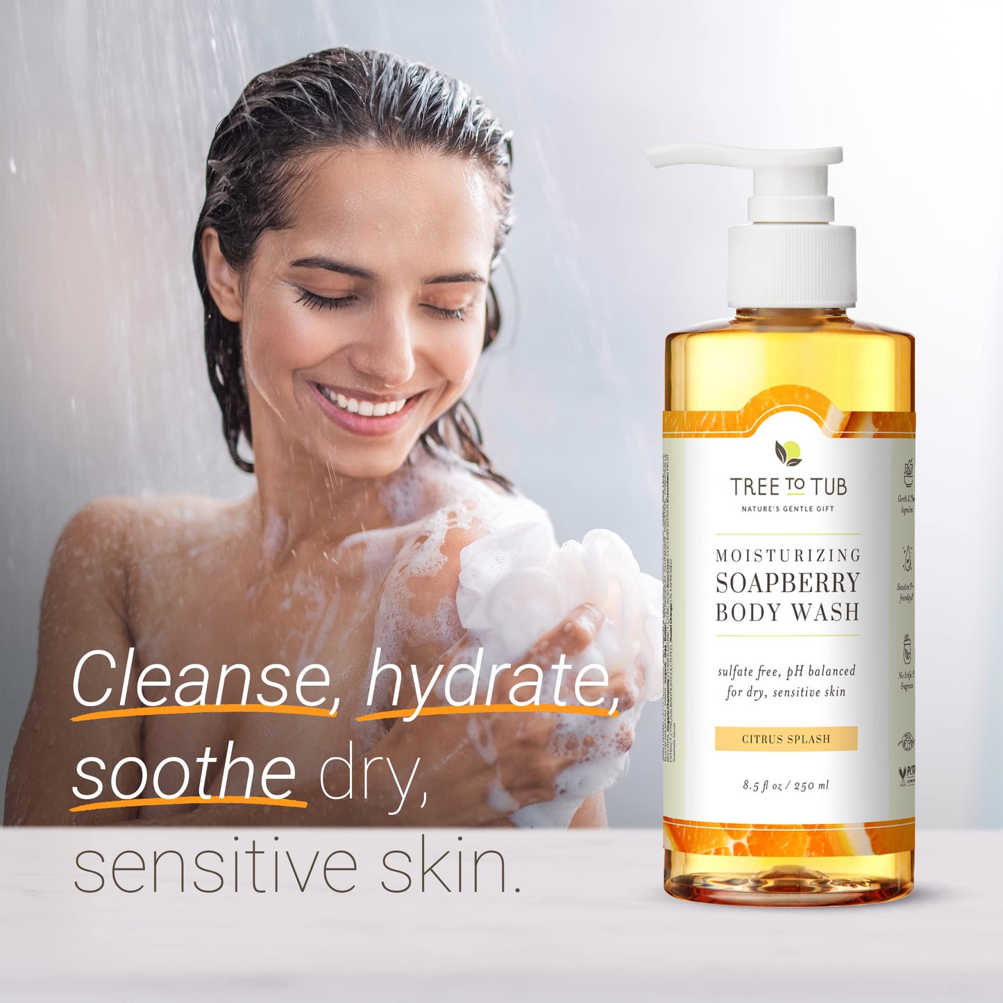 Tree to Tub Citrus Body Wash for Dry & Sensitive Skin – pH Balanced, Hydrating Shea Butter Formula