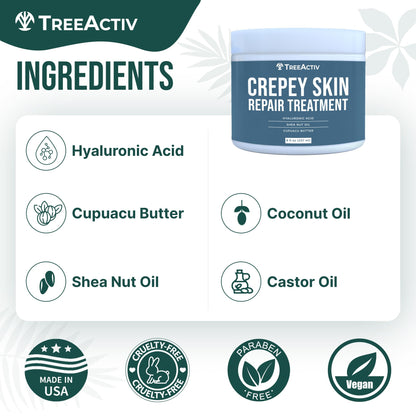 TreeActiv Crepey Skin Repair Cream – Firming Hyaluronic Acid Lotion (8 oz)