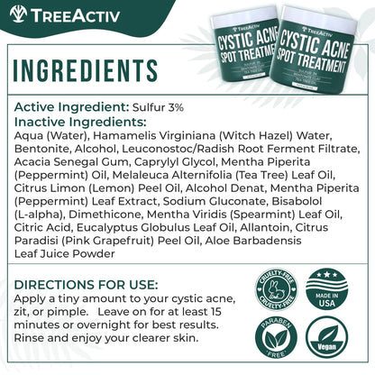 TreeActiv Cystic Acne Spot Treatment – Overnight Sulfur & Bentonite Clay for Face & Body • 0.5oz