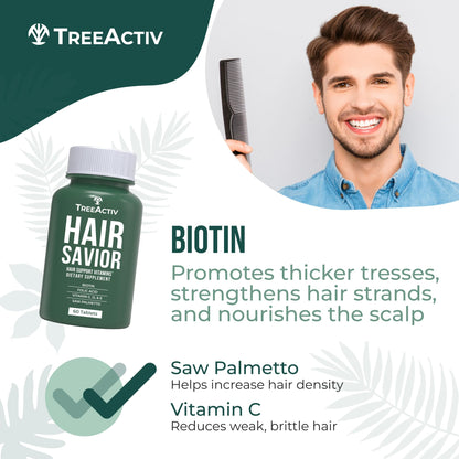 TreeActiv Hair Savior – Biotin + Saw Palmetto Hair Growth Vitamins, 60 Capsules, 30-Day Supply