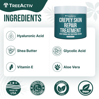 TreeActiv Crepey Skin Repair Cream – Hyaluronic Acid & Shea Butter, 8 oz