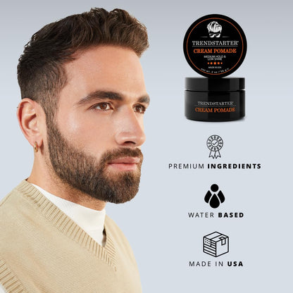 TRENDSTARTER Cream Pomade (2oz) – Travel Size, Medium Hold, Low Shine, Water-Based