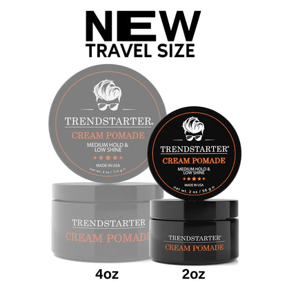 TRENDSTARTER Cream Pomade (2oz) – Travel Size, Medium Hold, Low Shine, Water-Based