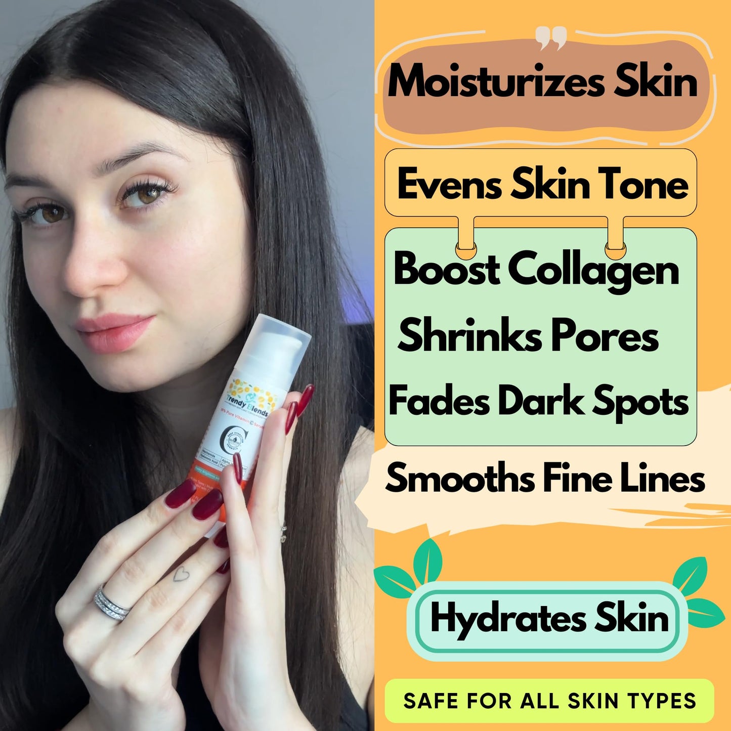 Trendy Blends 18% Vitamin C Serum with Hyaluronic Acid & Niacinamide – Brightening Anti-Aging Serum, 1 Fl Oz