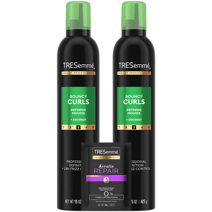 TRESemmé Defining Hair Mousse, Bouncy Curls 2-Pack – Coconut & Avocado Oil + Keratin Repair Mask