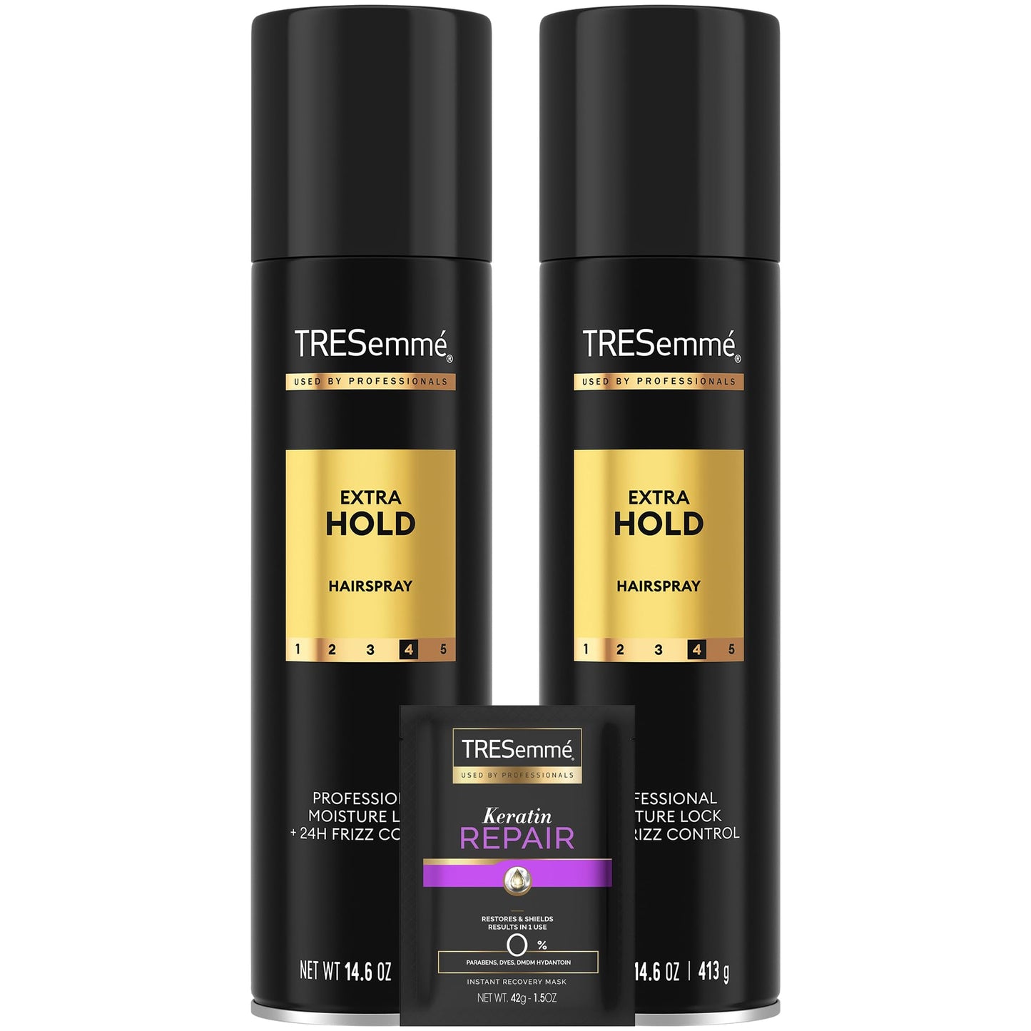 TRESemmé Extra Hold Hairspray 2-Pack + Keratin Repair Mask Set | 24H Frizz Control