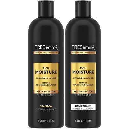 TRESemmé Rich Moisture Shampoo & Conditioner Set with Hyaluronic Acid – Hydration for Dry & Curly Hair, 16.5 oz Each