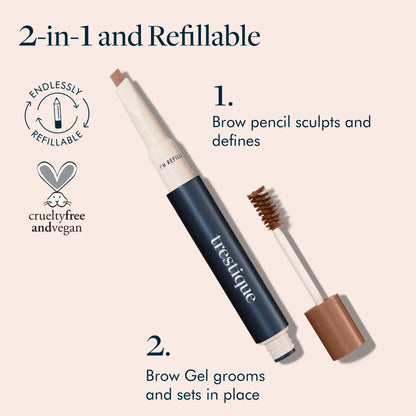 TRE'STIQUE Brow Pencil + Gel — 2-in-1 Refillable Clean Beauty for Brows
