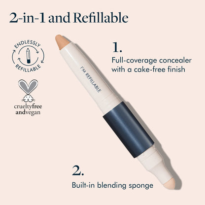 TRE'STIQUE Concealer Crayon – Refillable Under Eye Concealer with Built-In Sponge