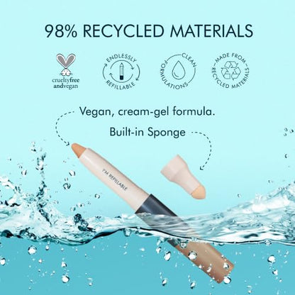 TRE'STIQUE Concealer Crayon – Refillable Under Eye Concealer with Built-In Sponge