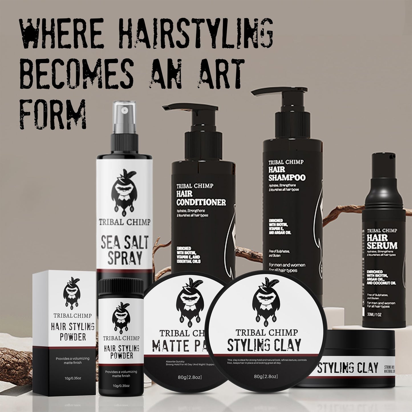 Tribal Chimp Hair Styling Clay – Matte Finish, Strong Hold, Citrus Scent, 80g