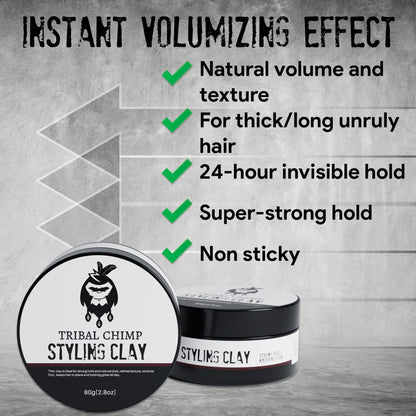 Tribal Chimp Hair Styling Clay – Matte Finish, Strong Hold, Citrus Scent, 80g