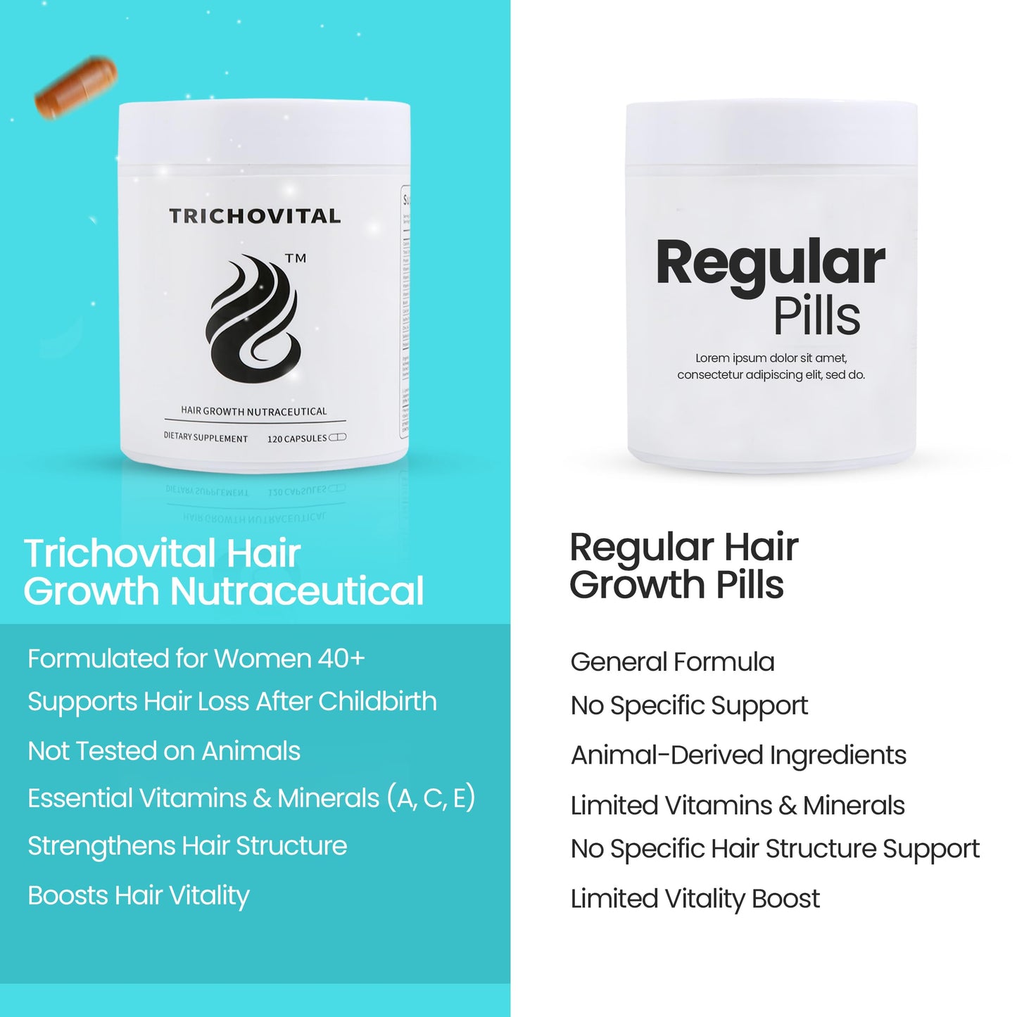Trichovital Advanced Hair Growth Supplement for Women – Biotin, Collagen, Zinc & Vitamins A, C & E, 120 Capsules