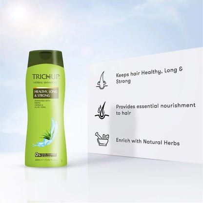 TRICHUP Herbal Shampoo with Aloe Vera, Neem & Henna – Paraben Free, 2 x 13.52 fl oz – Gentle, All Hair Types
