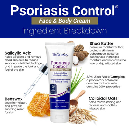 TriDerma Psoriasis Control Cream for Face & Body – 4.2 oz (Non-Greasy, Fragrance-Free)