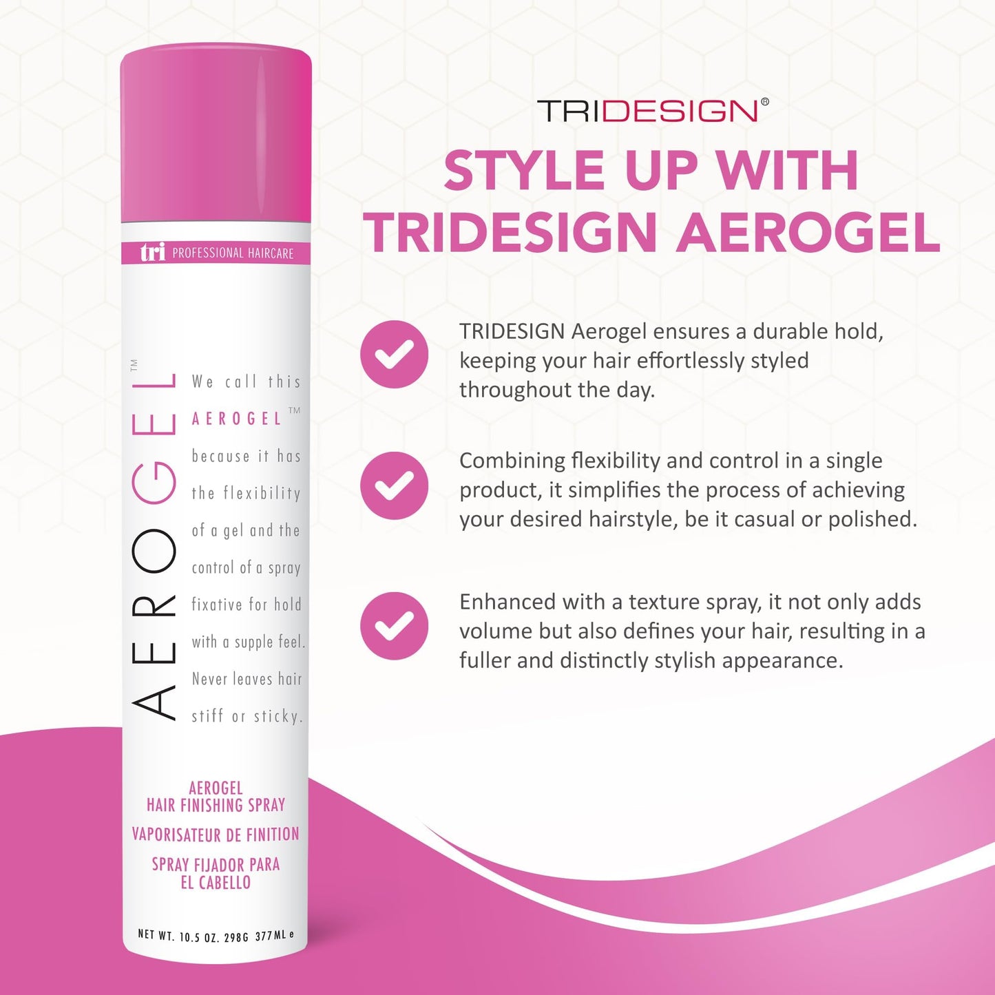 TRIDESIGN Aerogel Hairspray – Strong Hold, Flexible Finish, Volumizing Hair Finishing Spray (10.5 oz) Pack of 2
