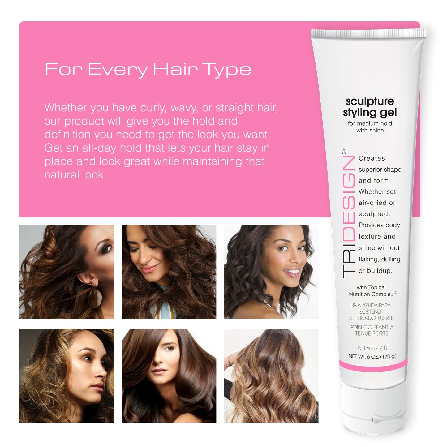 TRIDESIGN Sculpture Hair Styling Gel – Strong Hold, Flake-Free Shine, Wet Look, Curl Definition | 6 oz Pack of 2