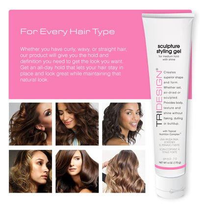 TRIDESIGN Sculpture Hair Styling Gel – Strong Hold, Flake-Free Shine, Wet Look, Curl Definition | 6 oz Pack of 2