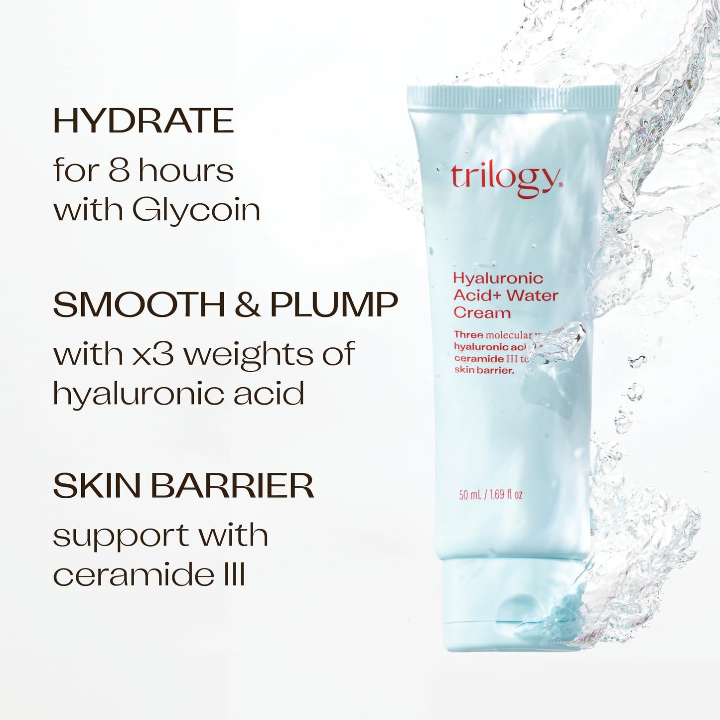 Trilogy Hyaluronic Acid+ Water Cream — Lightweight Hydration with Ceramides & Glycoin (1.69 fl oz)