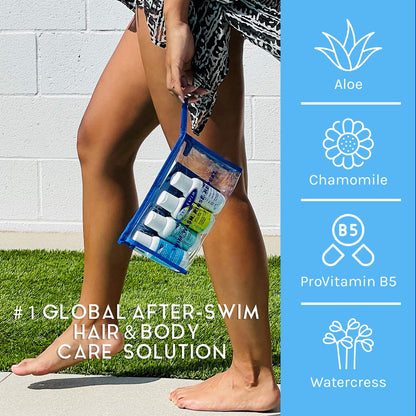 TRISWIM Shot Set in Travel Bag – 2oz Chlorine-Out Shampoo, Body Wash, Conditioner & Lotion