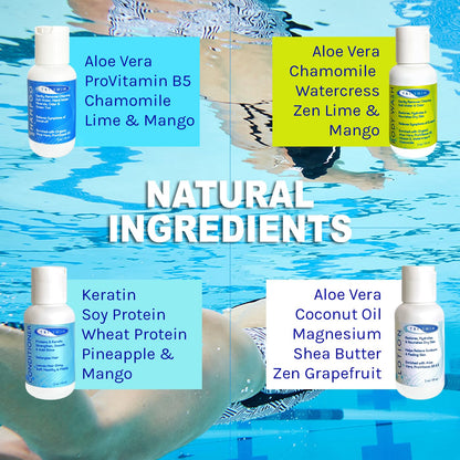 TRISWIM Shot Set in Travel Bag – 2oz Chlorine-Out Shampoo, Body Wash, Conditioner & Lotion