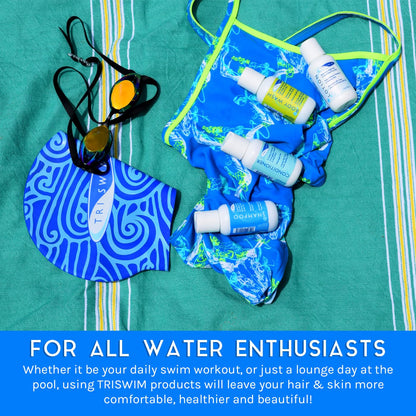TRISWIM Shot Set in Travel Bag – 2oz Chlorine-Out Shampoo, Body Wash, Conditioner & Lotion