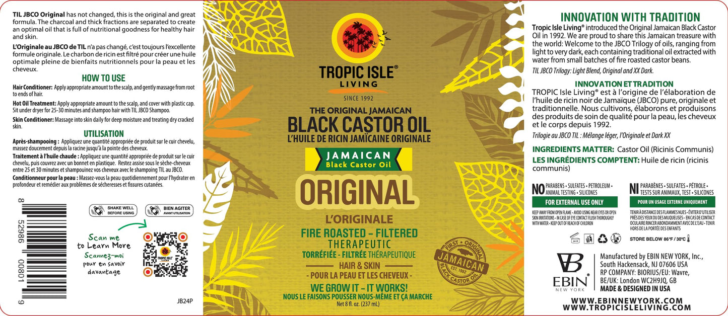 Tropic Isle Living Jamaican Black Castor Oil 8oz – Hair Growth, Skin Conditioning & Brow/Lash Care
