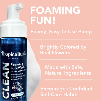 Tropiculture Clean Foaming Face Wash for Teens, Tweens & Kids | Bright Berry Hydrating Facial Cleanser