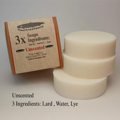 Trout Creek Soaps Traditional Lard Soap – Unscented, Biodegradable, Handmade in USA (3 Bars)