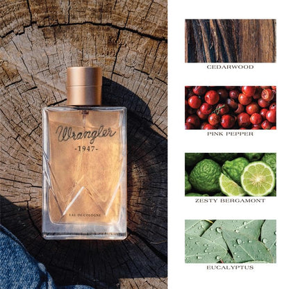 Wrangler 1947 Cologne for Men by Tru Western – Cedarwood, Amber & Fresh Aromatics (2.5oz)