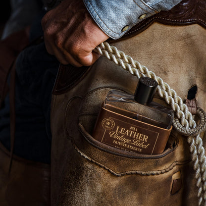 Leather No. 1 by Tru Western | Vintage Label Private Reserve 3.4 oz | Sun Aged Leather, Cedarwood, Clementine