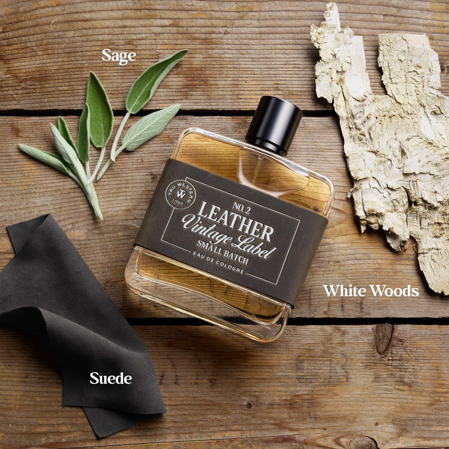 Leather No. 2 by Tru Western — Small Batch Men’s Cologne, 3.4 fl oz, Sage, Suede & White Woods