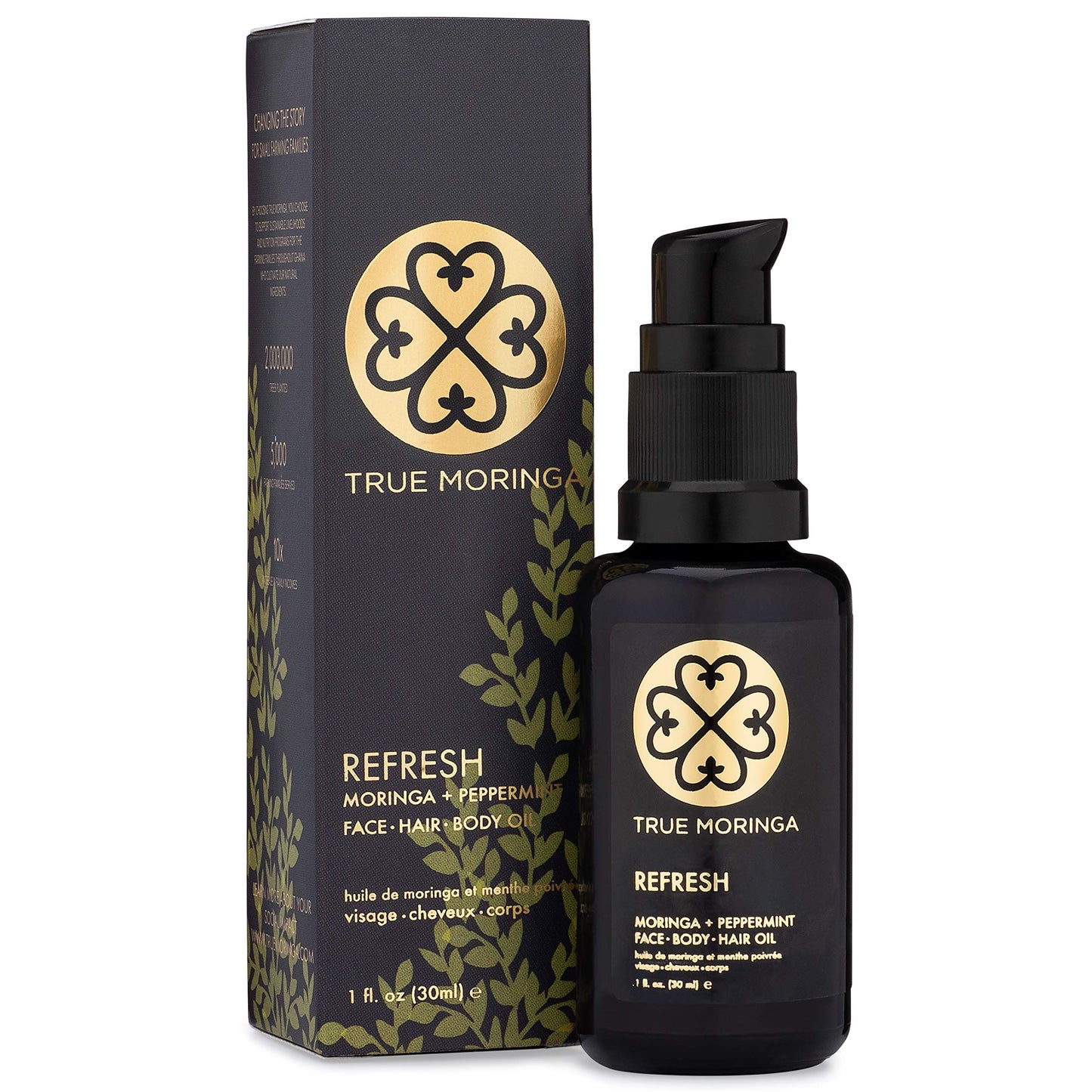 True Moringa Oil for Face, Body & Hair – 100% Pure Cold-Pressed (Peppermint), Vegan & Non-GMO, 30 ml
