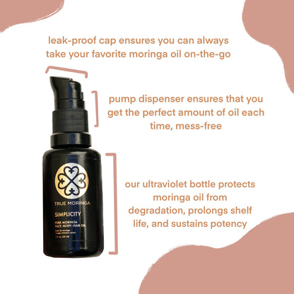 True Moringa Oil for Face, Body & Hair – 100% Pure Cold-Pressed (Peppermint), Vegan & Non-GMO, 30 ml