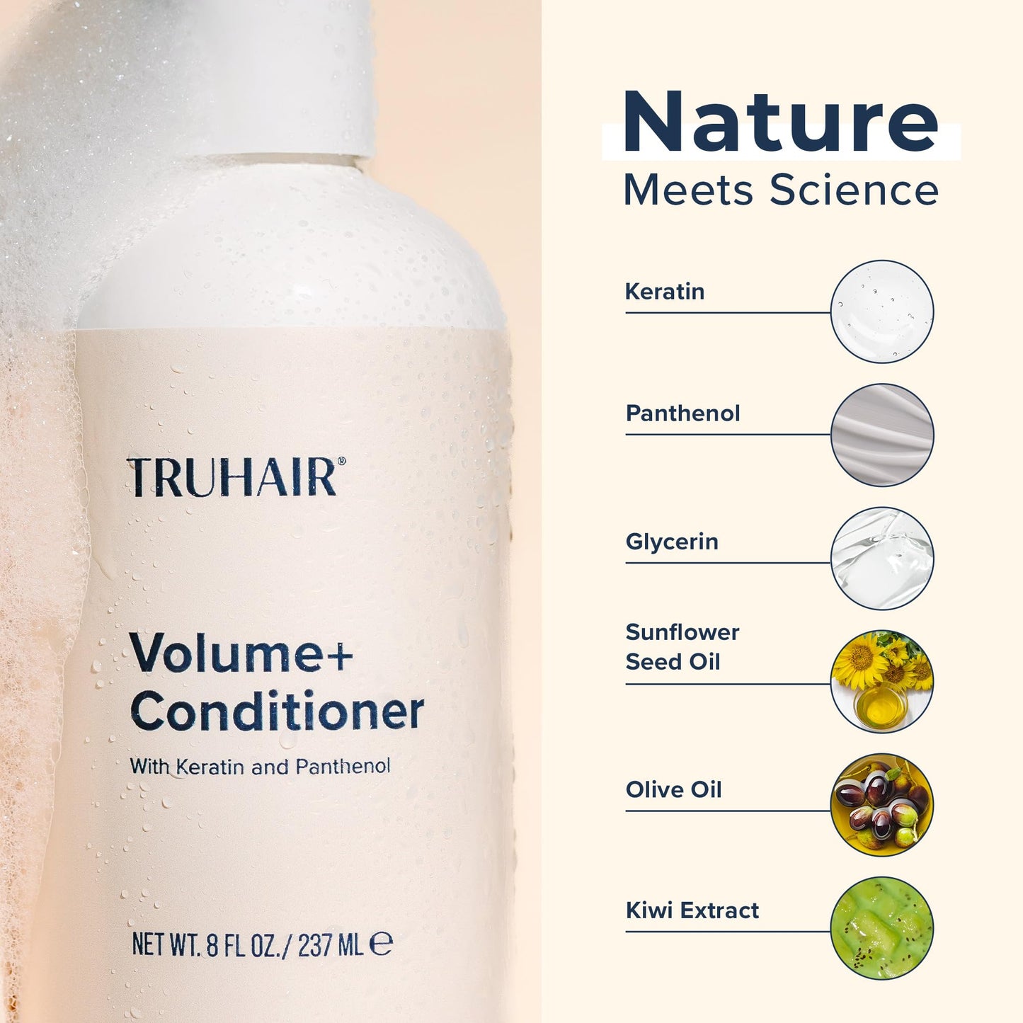 Truhair Volume+ Conditioner – Keratin & Panthenol, Lightweight Hydration & Shine (8 oz)