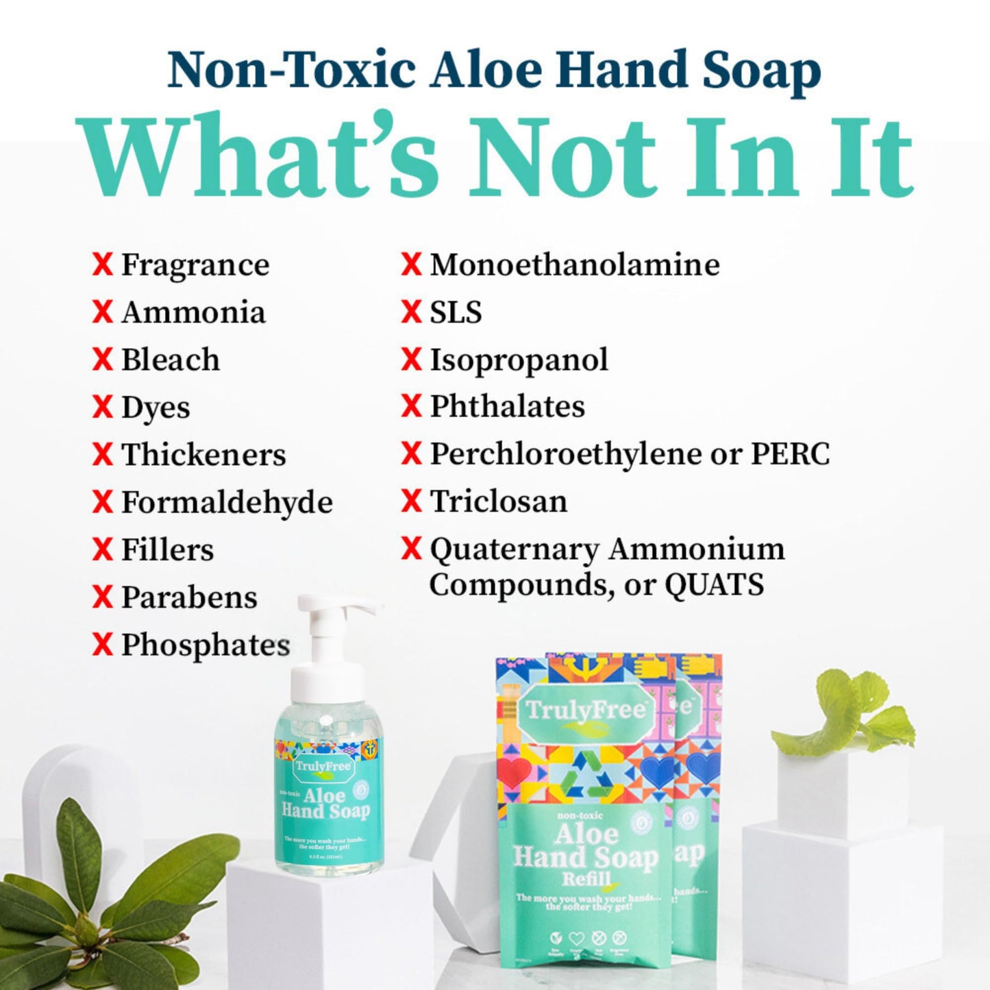 Truly Free Aloe Unscented Hand Soap — 10x Concentrated Aloe, Reusable Dispenser & Refill Pouches