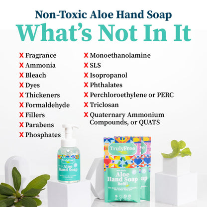 Truly Free Aloe Unscented Hand Soap — 10x Concentrated Aloe, Reusable Dispenser & Refill Pouches