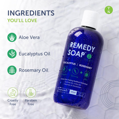 Truremedy Naturals Eucalyptus Rosemary Body Wash – Hydrating, Soothing Shower Gel (12oz)