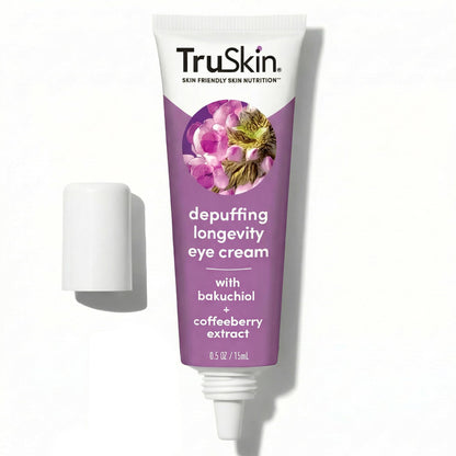 TruSkin Longevity Eye Cream – Caffeine, Bakuchiol & Lingonberry Stem Cells, Green Coffee Bean – Gentle Retinol Alternative (0.5 fl oz)
