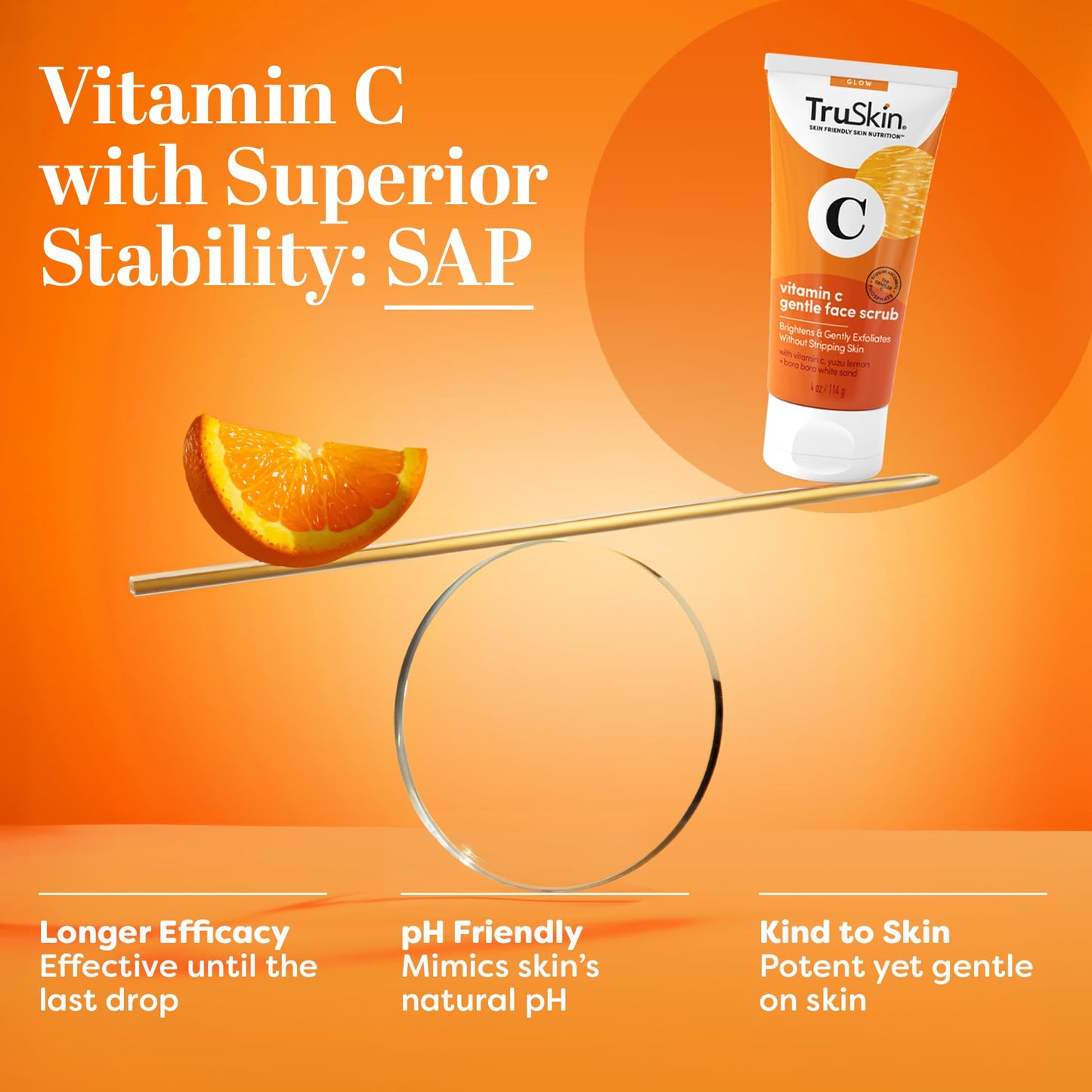 TruSkin Vitamin C Gentle Face Scrub – Brightening Exfoliator for All Skin Types | 4 Fl Oz
