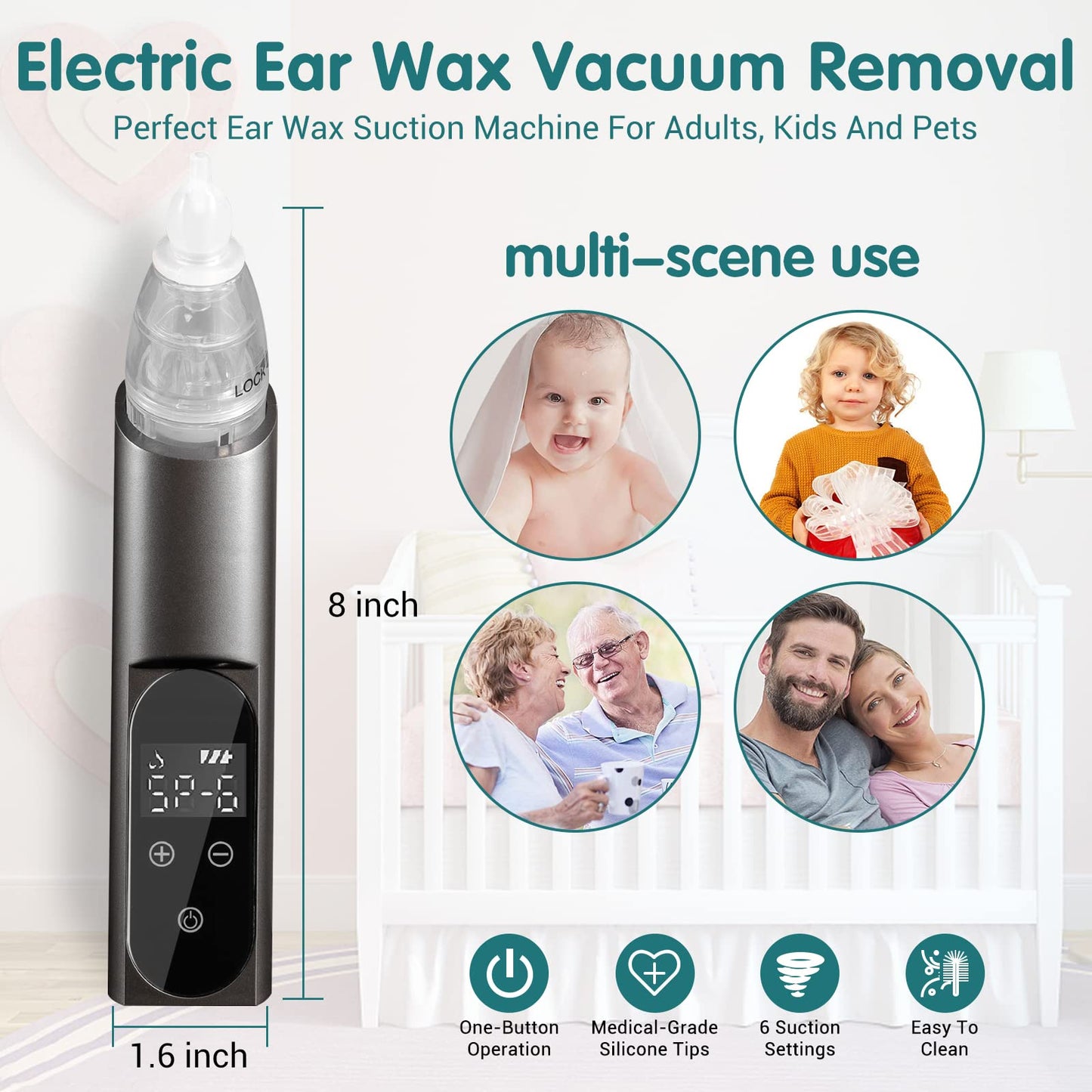 TRUSTV Ear Wax Vacuum Remover — 6-Level Suction, USB Rechargeable Ear Wax Removal Kit with Carrying Case